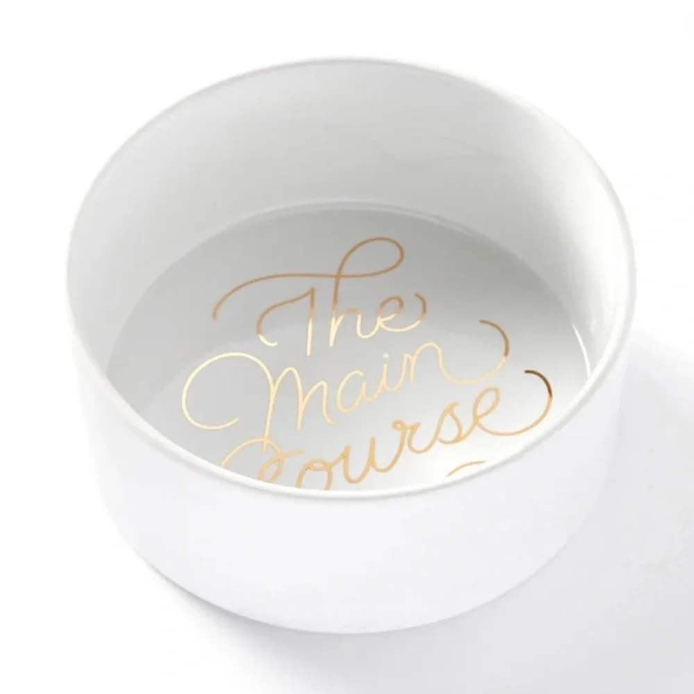 Brass Monkey The Main Course Ceramic Dog Bowl White Gold Elegant 40 oz cap NWT